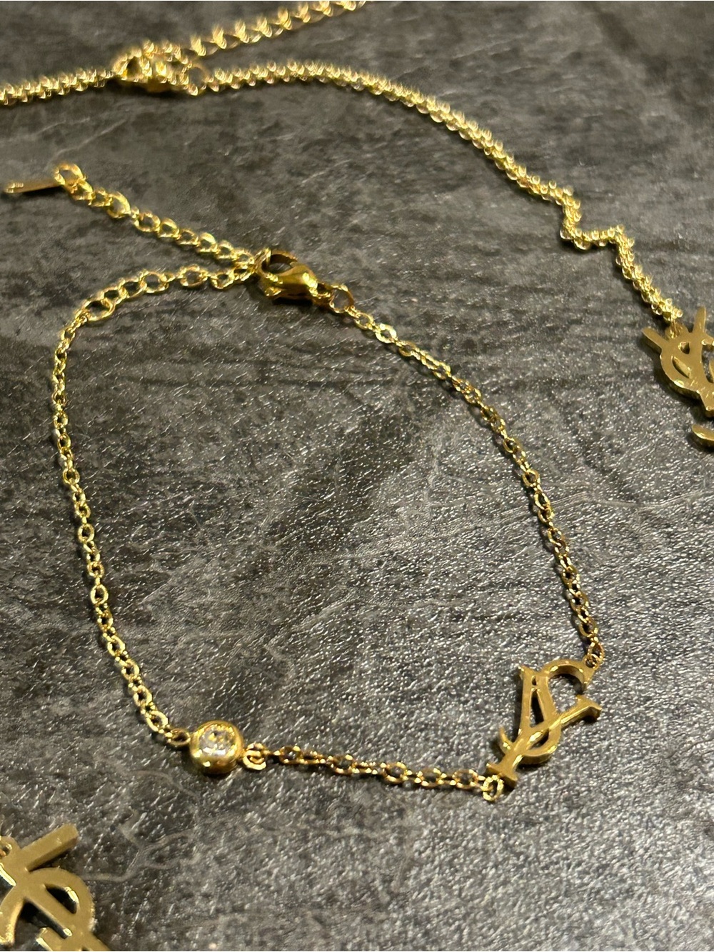 Gold-Tone Letter Link Necklace and Bracelet Set - Picture 4 of 6